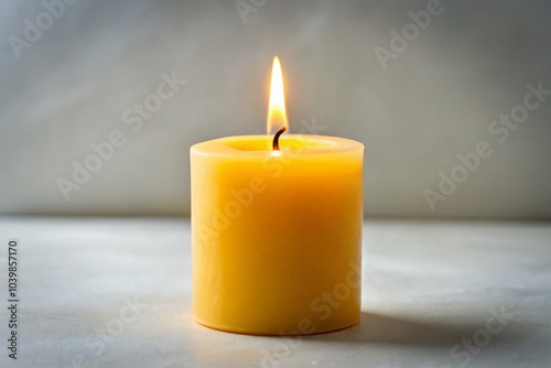 Burning Yellow Candle Isolated on White Background for Relaxation and Meditation Themes