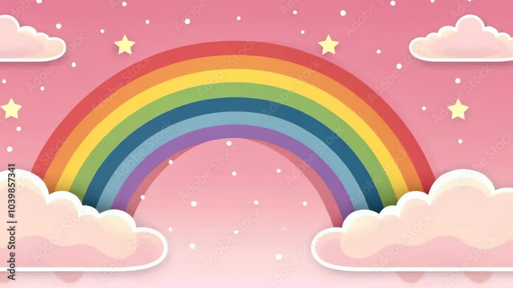Cute Pastel Rainbow with Smiling Clouds on Pink Background, Whimsical Illustration for Nursery Decor, Children's Book, Playroom Art, Kids Celebration Design, Adorable Cartoon Art, Dreamy Aesthetic Cute Pastel Rainbow with Smiling Clouds on Pink Background, Whimsical Illustration for Nursery Decor, Children's Book, Playroom Art, Kids Celebration Design, Adorable Cartoon Art, Dreamy Aesthetic