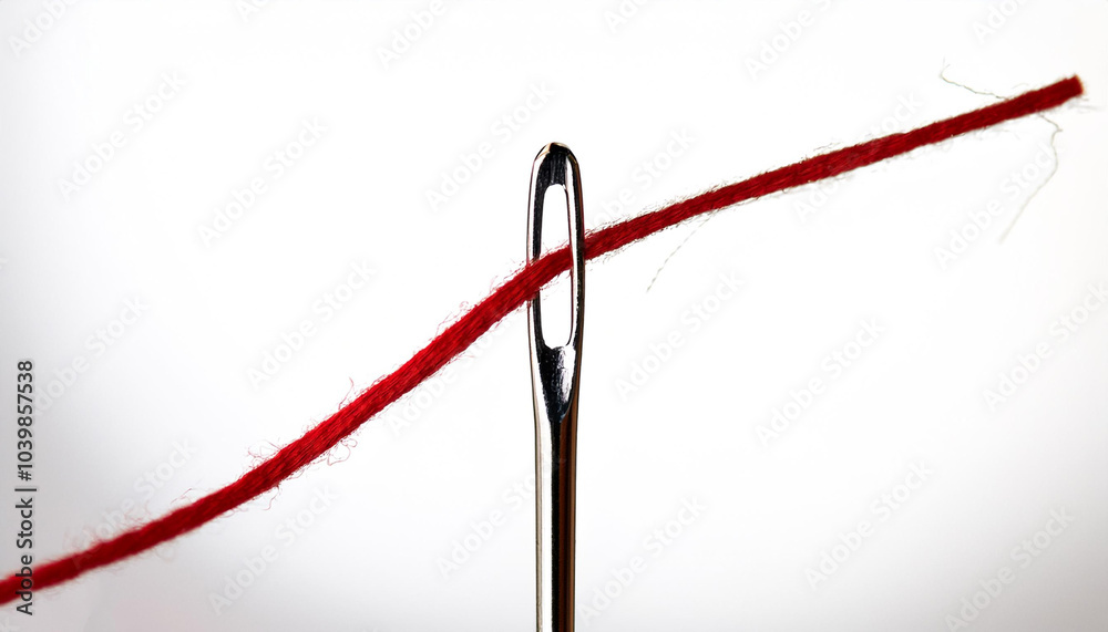 Sewing needle with red thread Sewing needle with red thread
