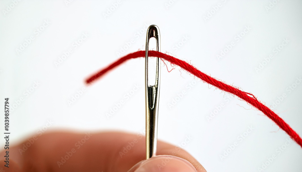 Sewing needle with red thread Sewing needle with red thread