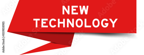 Red color speech banner with word new technology on white background