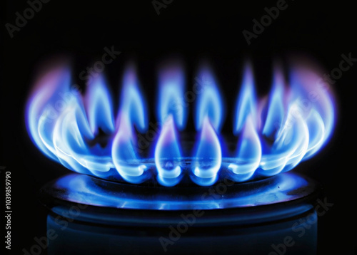 Natural Gas. High prices of natural gas. Blue flames of gas burning from a kitchen gas stove. Energy crisis concept background.