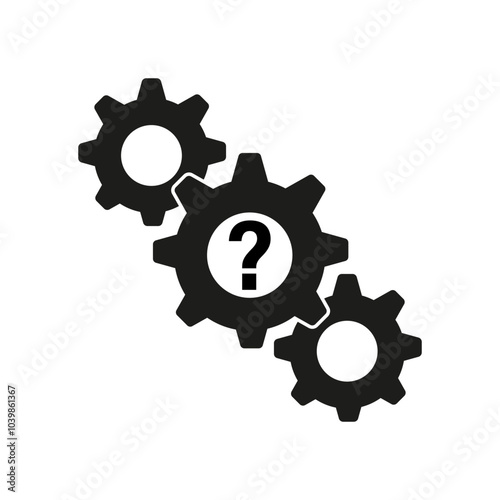 Gear with question. Problem-solving icon. Mechanical question symbol. Vector illustration.