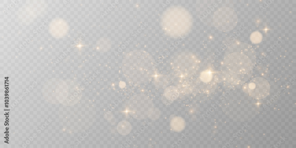 Gold dust light png. Bokeh glow lights lights background effect. Christmas background glowing dust Christmas glowing lights bokeh light confetti and glitter texture overlay for your design.
