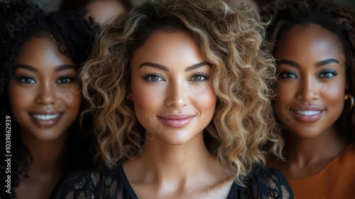 a diverse group of beautiful women showcasing natural beauty glowing skin and confidence representing various ethnicities and body types in an empowering portrait