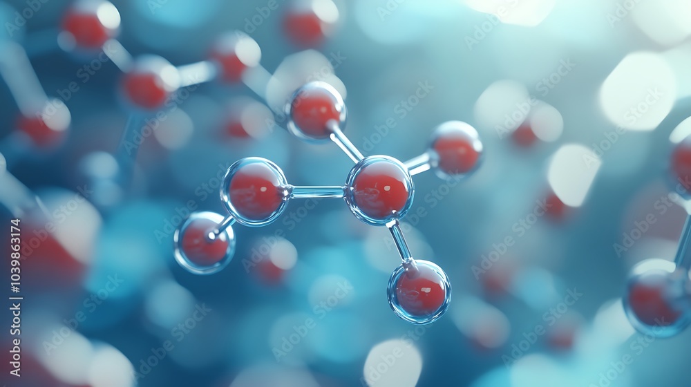 Abstract Molecular Structure with Red Spheres and Blue Background Abstract Molecular Structure with Red Spheres and Blue Background