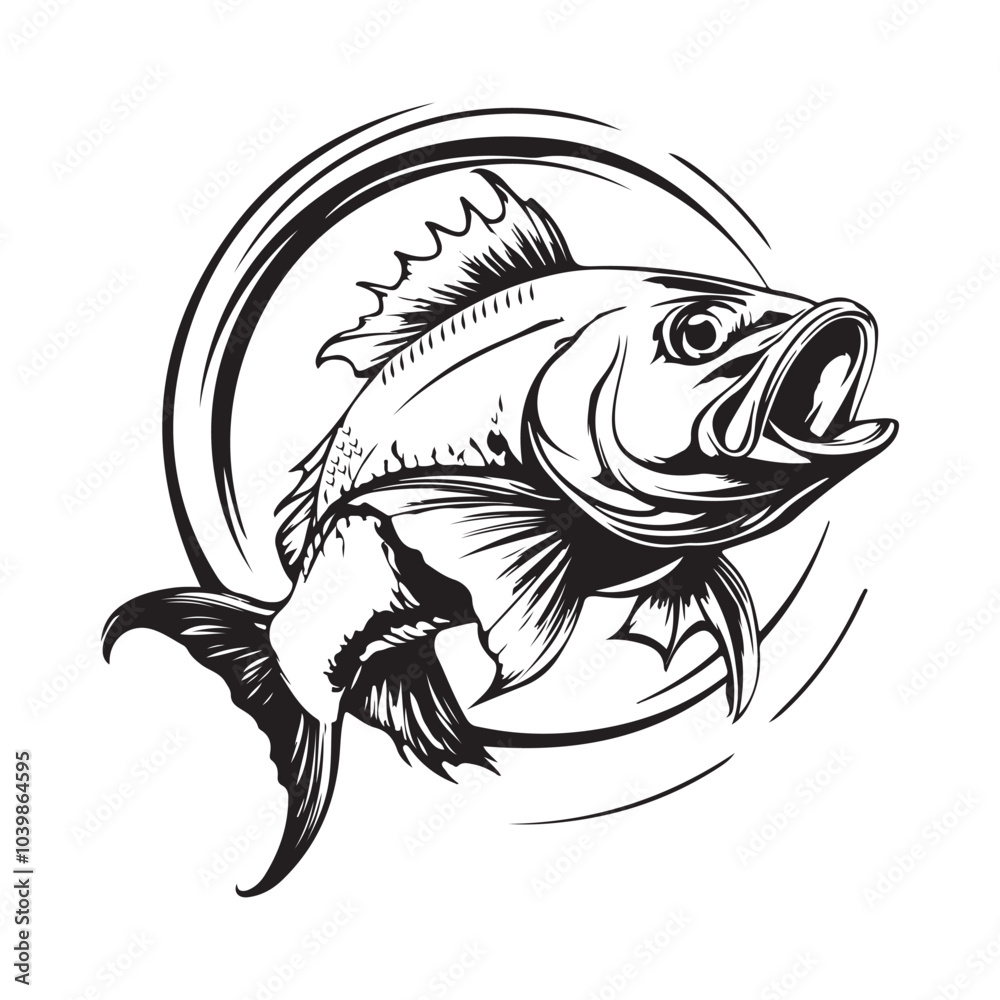 Bass Fishing Logo Stock Illustrations. Bass Fishing logo design Vector Image isolated on white background. Bass Fishing Logo Stock Illustrations. Bass Fishing logo design Vector Image isolated on white background.