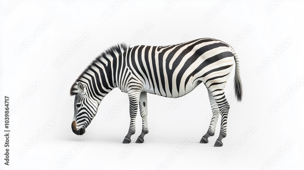 Fototapeta premium zebra grazing with its black and white stripes isolated on transparent background