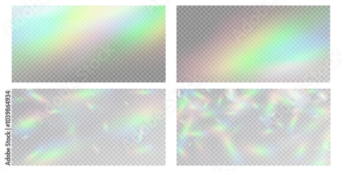 Rainbow light prism effect, transparent background. Hologram reflection, crystal flare leak shadow overlay.	 photo