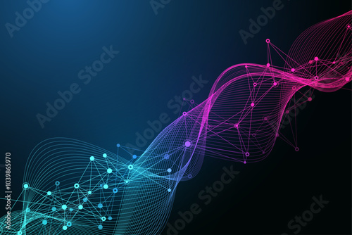 Digits abstract background with connected lines and dots. Digital neural networks. Network and connection background for your presentation. Graphic polygonal background. Vector illustration.