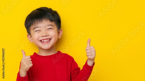 Asian boy and thumbs up