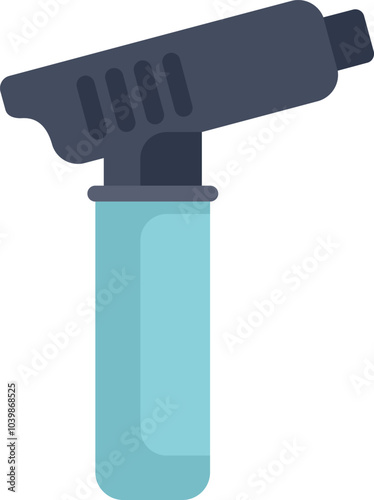 Handheld gas burner torch is producing a blue flame, commonly used for cooking and caramelizing food