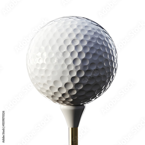 A golf ball teed up close-up with a stark transparent backdrop photo