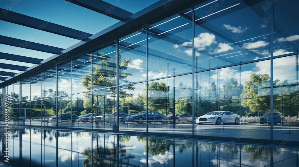 Modern Office Structure with Sleek Glass Facade Modern Office Structure with Sleek Glass Facade