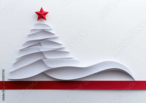 Sleek Paper Cut Style Christmas Tree with Red Star (christmas-tree)