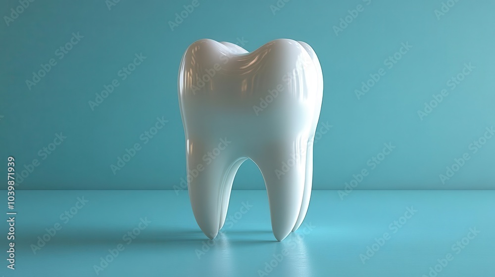 a solitary 3d tooth stands prominently against a serene light blue background showcasing dental health and hygiene in a clean minimalistic design a solitary 3d tooth stands prominently against a serene light blue background showcasing dental health and hygiene in a clean minimalistic design