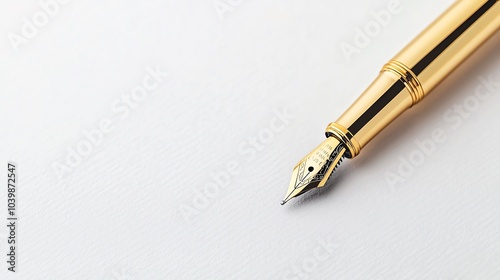A goldplated fountain pen writing on a luxurious paper, gold fountain pen, highend stationery photo