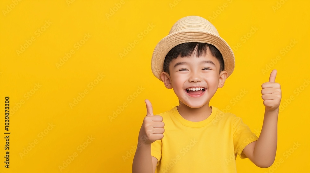 Asian boy wearing hat and thumbs up Asian boy wearing hat and thumbs up