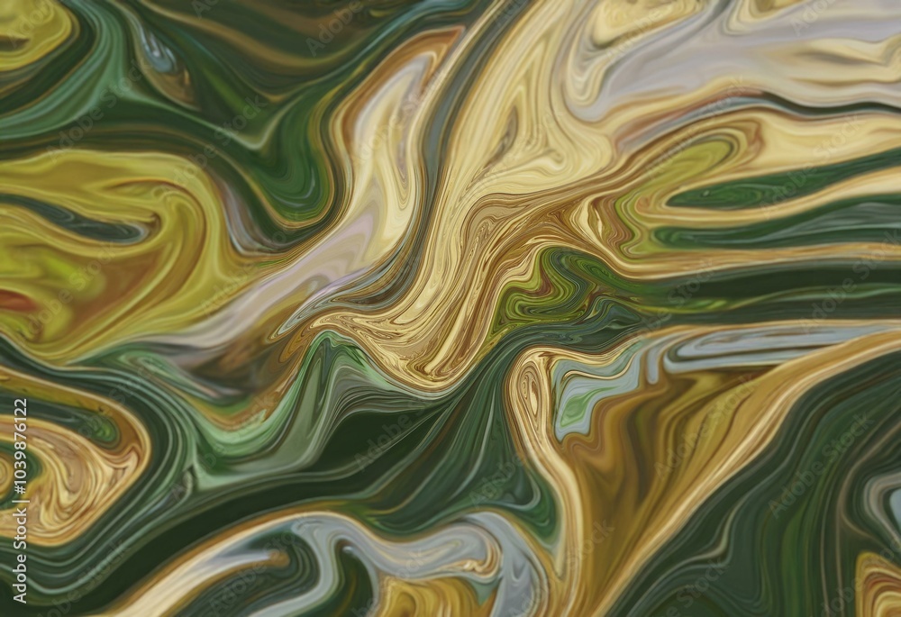 Abstract background with swirling, liquid-like patterns in shades of green, gold, and brown. Abstract background with swirling, liquid-like patterns in shades of green, gold, and brown.