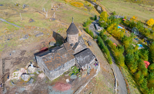 Astvatsankal Monastery in Aragatsotn Province, Armenia. Taken with a drone photo