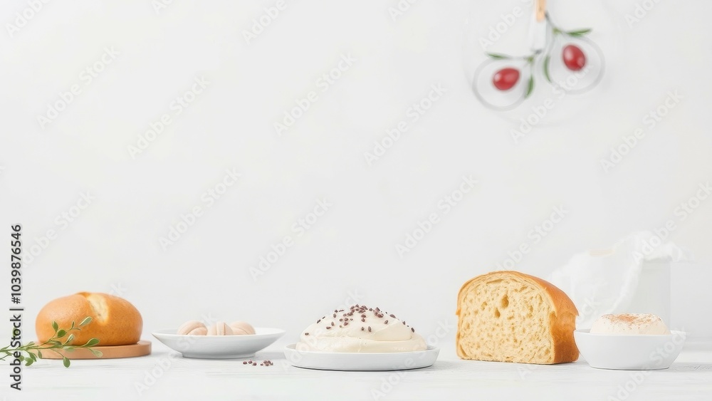 Closeup of various breads, including one with sprinkles. Closeup of various breads, including one with sprinkles.