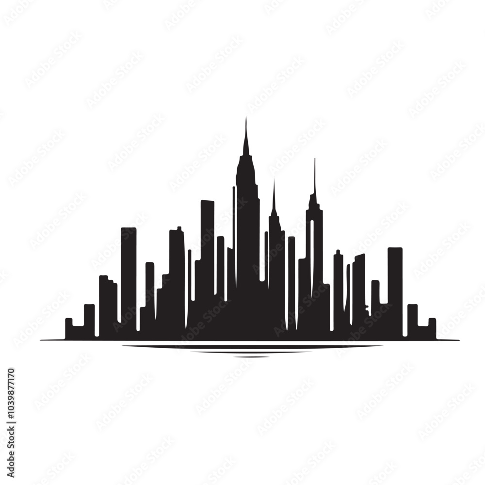 Black and White City Skyline Silhouette Illustration Black and White City Skyline Silhouette Illustration