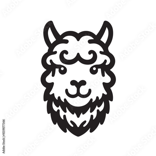 Black and White Llama Head Mascot Design