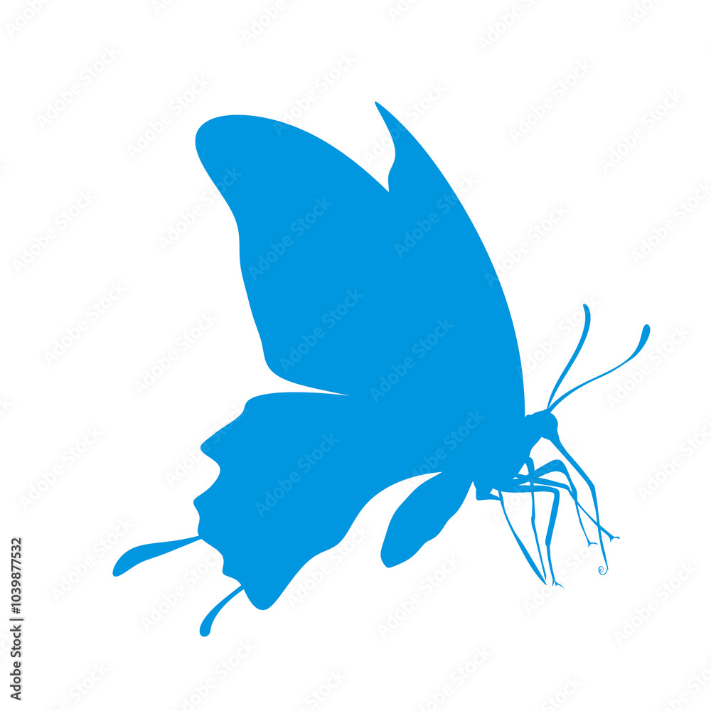 Fototapeta premium blue flying butterfly silhouette icon on white background