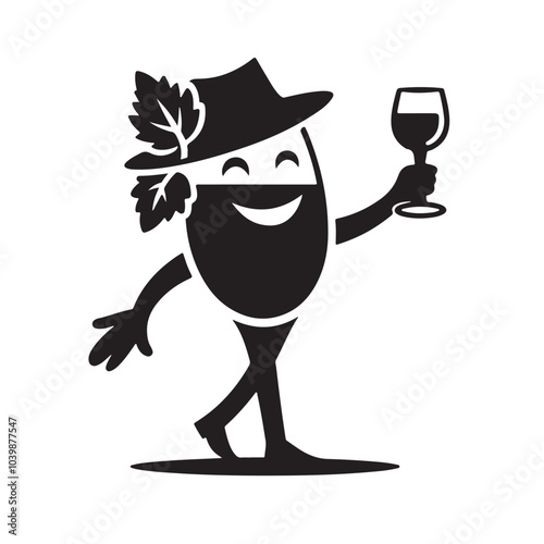 Smiling Wine Bottle Cartoon Character Holding Glass