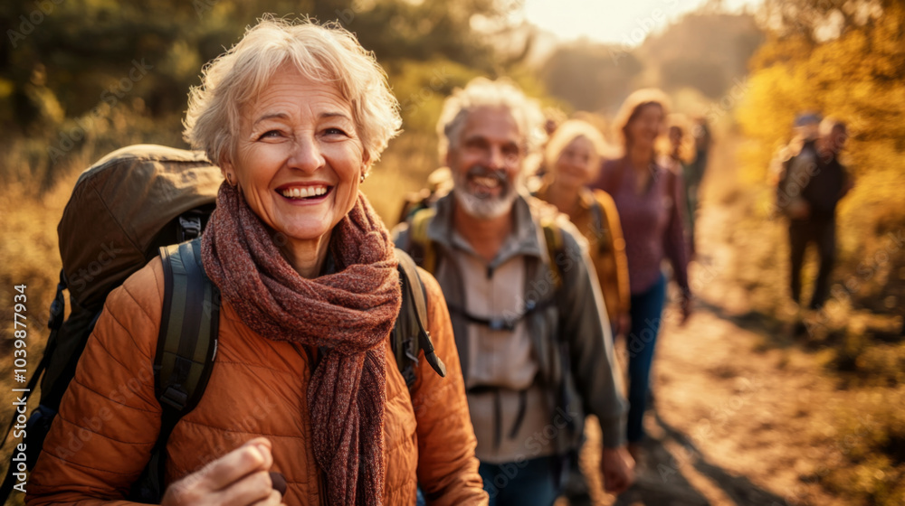 Happy Group of Senior Hikers Enjoying the Outdoors Happy Group of Senior Hikers Enjoying the Outdoors