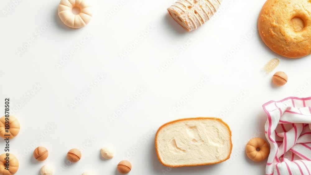 Various baked goods on white background. Various baked goods on white background.