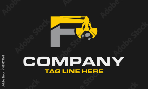 Letter F Rotating Excavator Buckets Logo Design .