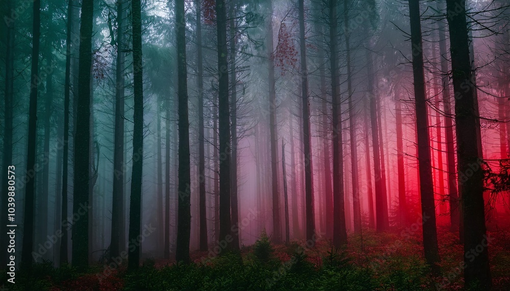 Obraz premium Mysterious Foggy Forest at Dawn
