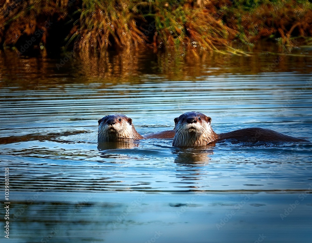 Fototapeta premium varias nutrias flotando en el mar