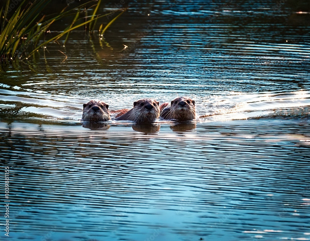 Fototapeta premium varias nutrias flotando en el mar