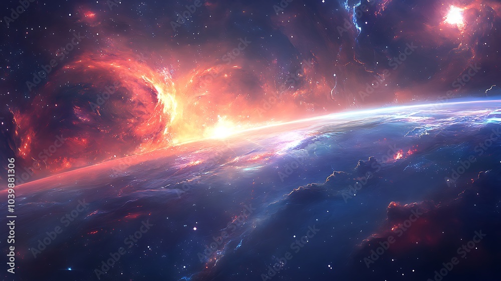 Fototapeta premium Planet with Fiery Nebula