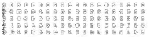 Mobile phone web icons in line style. Smartphone, telephone, call, chat, voice, message, mail, pay, pin, live, collection. Vector illustration.	