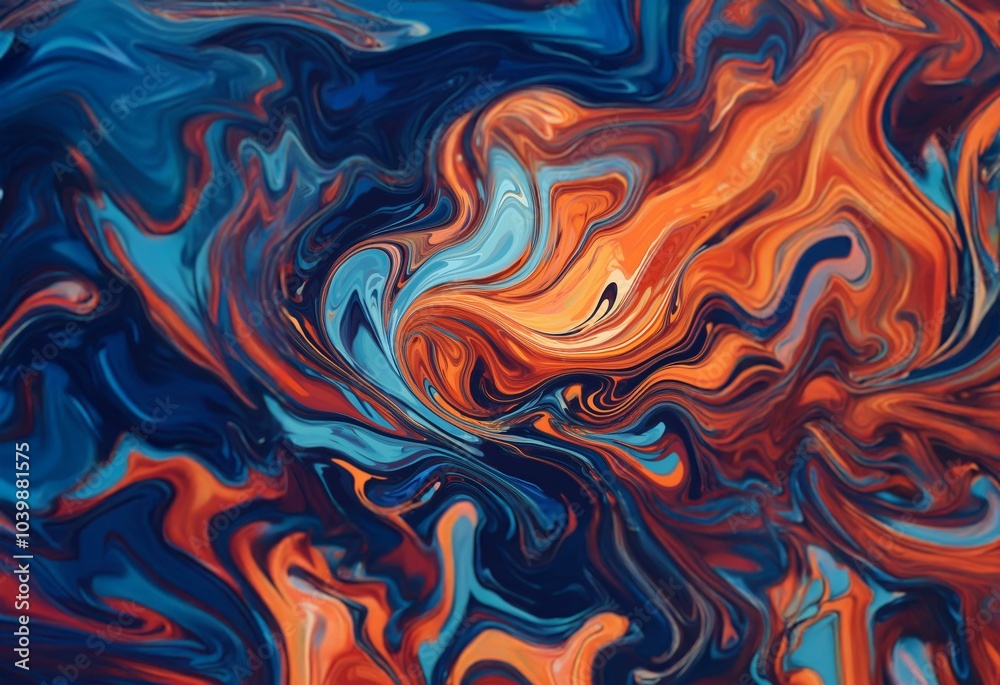 Abstract liquid swirl pattern with blue, orange, and black tones Abstract liquid swirl pattern with blue, orange, and black tones