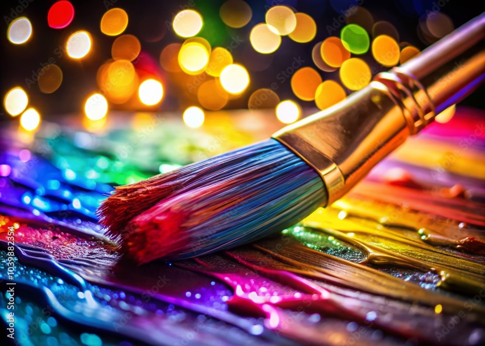 Fototapeta premium Colorful Brushstrokes of Paint on Black Background with Bokeh Effect for Artistic and Creative Use