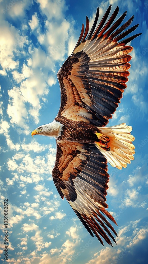 Fototapeta premium Sovereign Skies: Bald Eagle in Flight Panorama