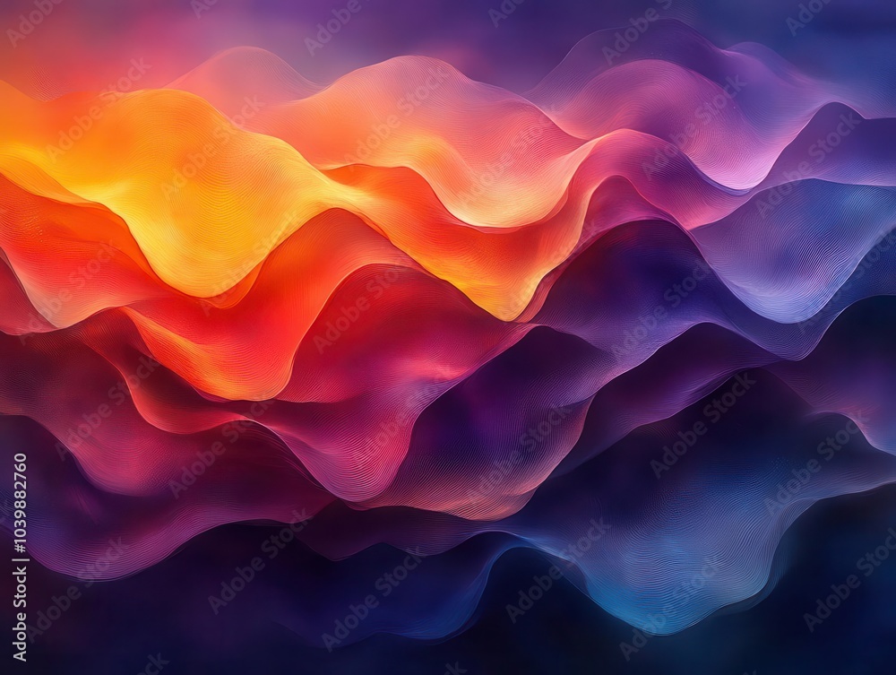 vibrant, flowing waves of color create an abstract background, blending shades of blue, purple, and orange, evoking a sense of movement and energy, illuminated by soft gradients vibrant, flowing waves of color create an abstract background, blending shades of blue, purple, and orange, evoking a sense of movement and energy, illuminated by soft gradients