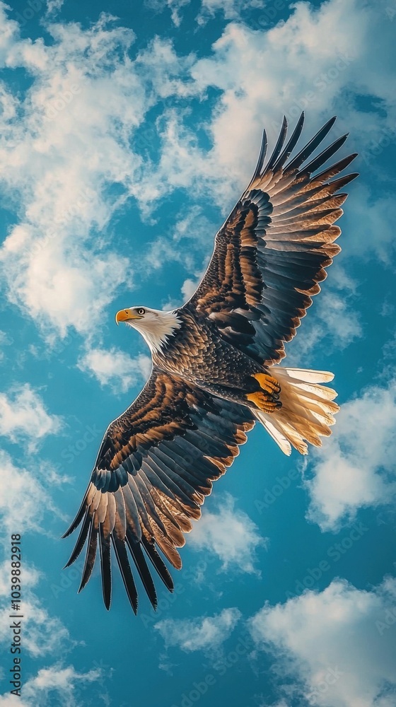 Fototapeta premium Sovereign Skies: Bald Eagle in Flight Panorama