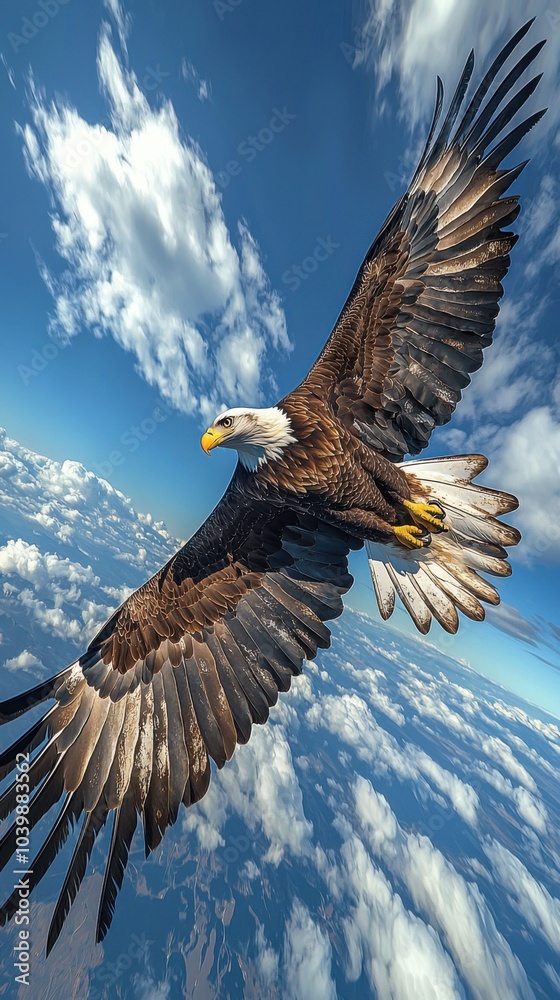 Fototapeta premium Sovereign Skies: Bald Eagle in Flight Panorama