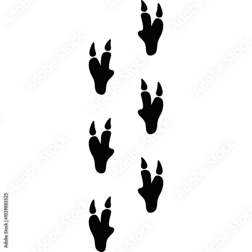 Dinosaur footprints. Leading lines of dinosaur footprints. ancient animals Footprints on the ground. dinosaur history 