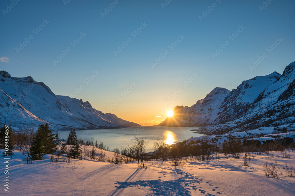 Tromso Norway sunset winter nature landscape at Ersfjord