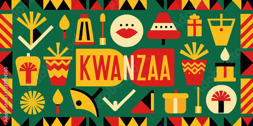 Vibrant kwanzaa celebration design with traditional symbols for festive greetings