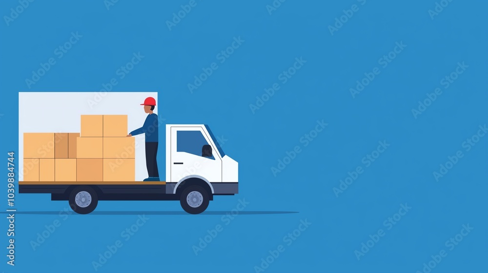 Employee loading boxes into a truck, lastmile delivery preparation, busy day