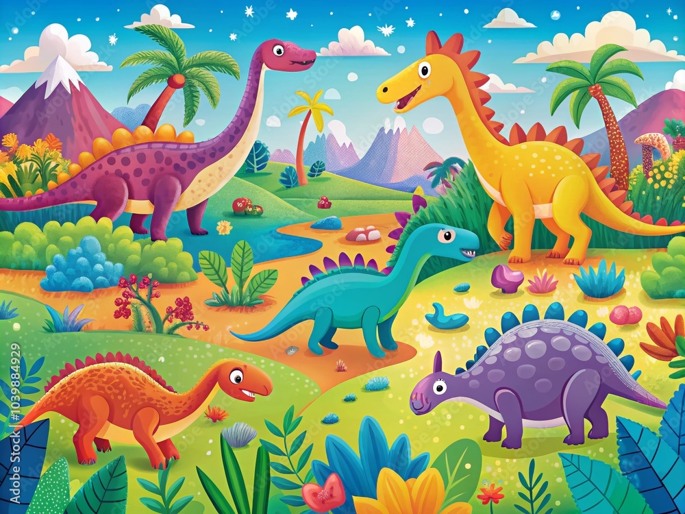 Obraz premium Colorful Dinosaurs Pattern for Kids' Designs and Decor