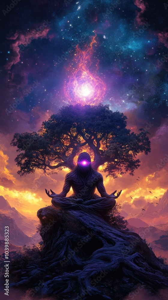 Third eye glowing with spiritual roots and branches, AI generated Third eye glowing with spiritual roots and branches, AI generated