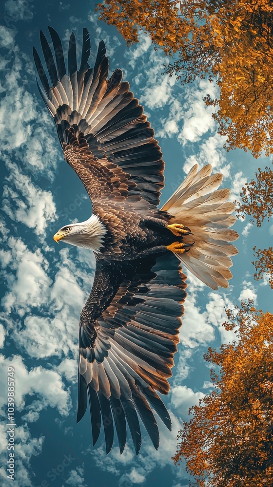Obraz premium Sovereign Skies: Bald Eagle in Flight Panorama